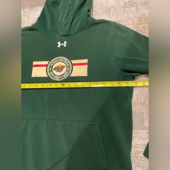 Under Armour Coldgear Green MN Wild Hoodie Sweatshirt Medium Unisex Hockey - Picture 3 of 7